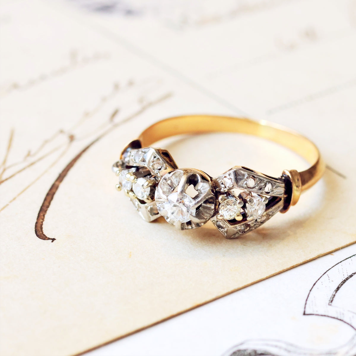 Fanciful Vintage Diamond Engagement Ring