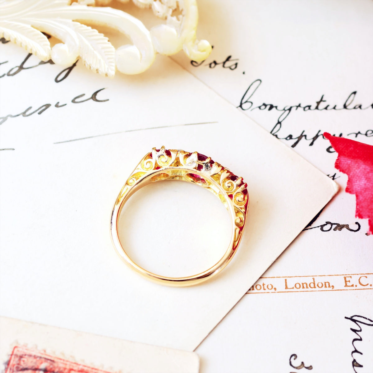 Antique Date 1913 Verneuil Ruby & Diamond Ring