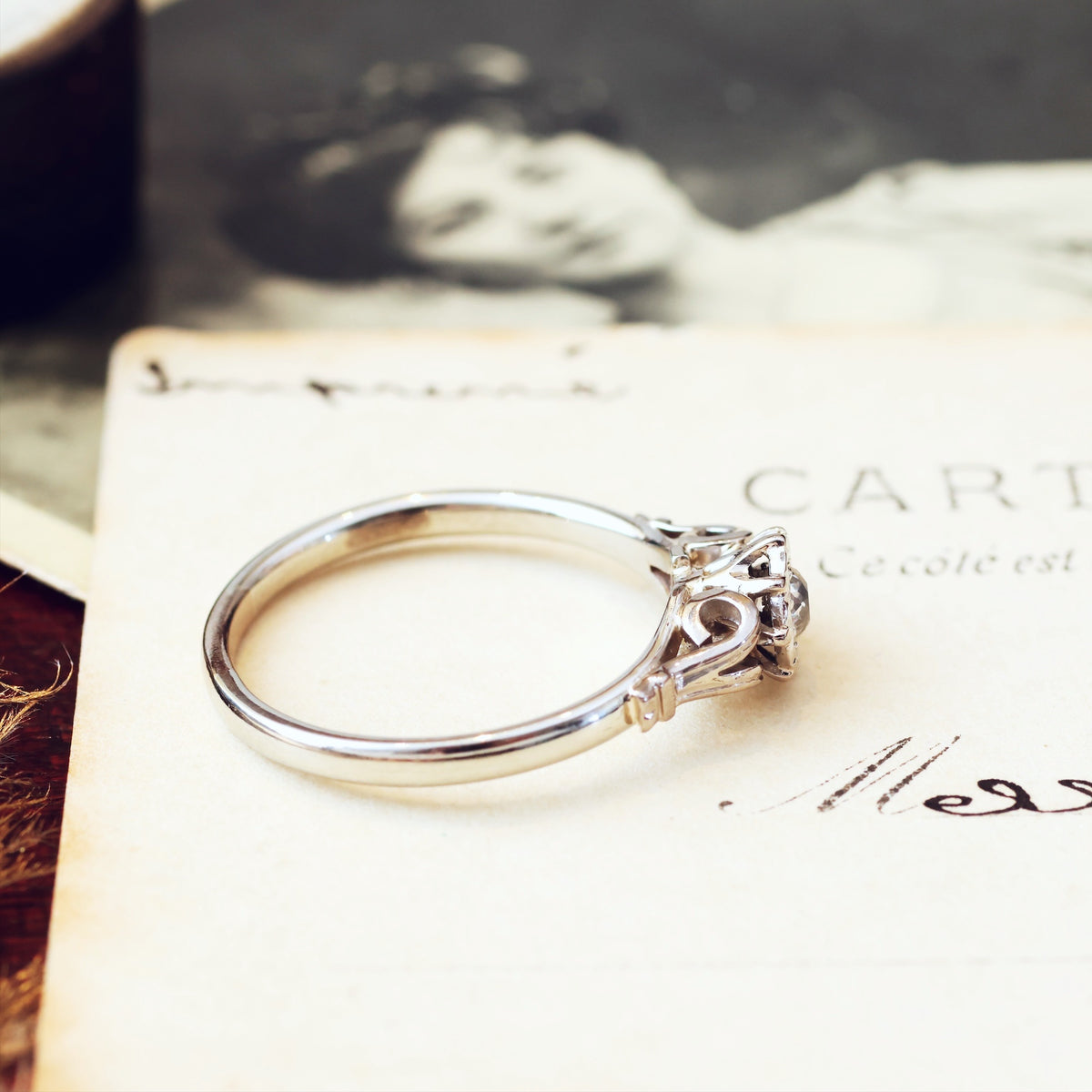 Vintage 1950's White Gold Recycled Diamond Engagement Ring