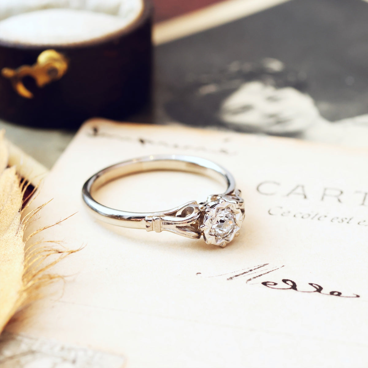 Vintage 1950's White Gold Recycled Diamond Engagement Ring
