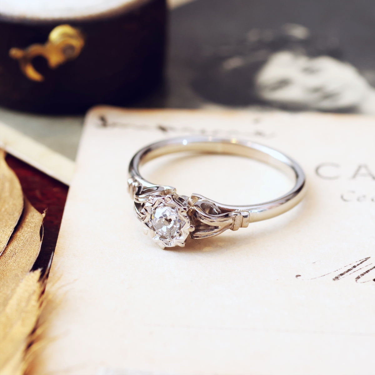 Vintage 1950's White Gold Recycled Diamond Engagement Ring