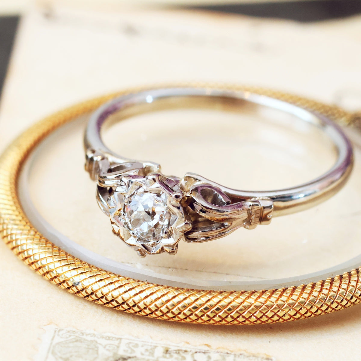 Vintage 1950's White Gold Recycled Diamond Engagement Ring
