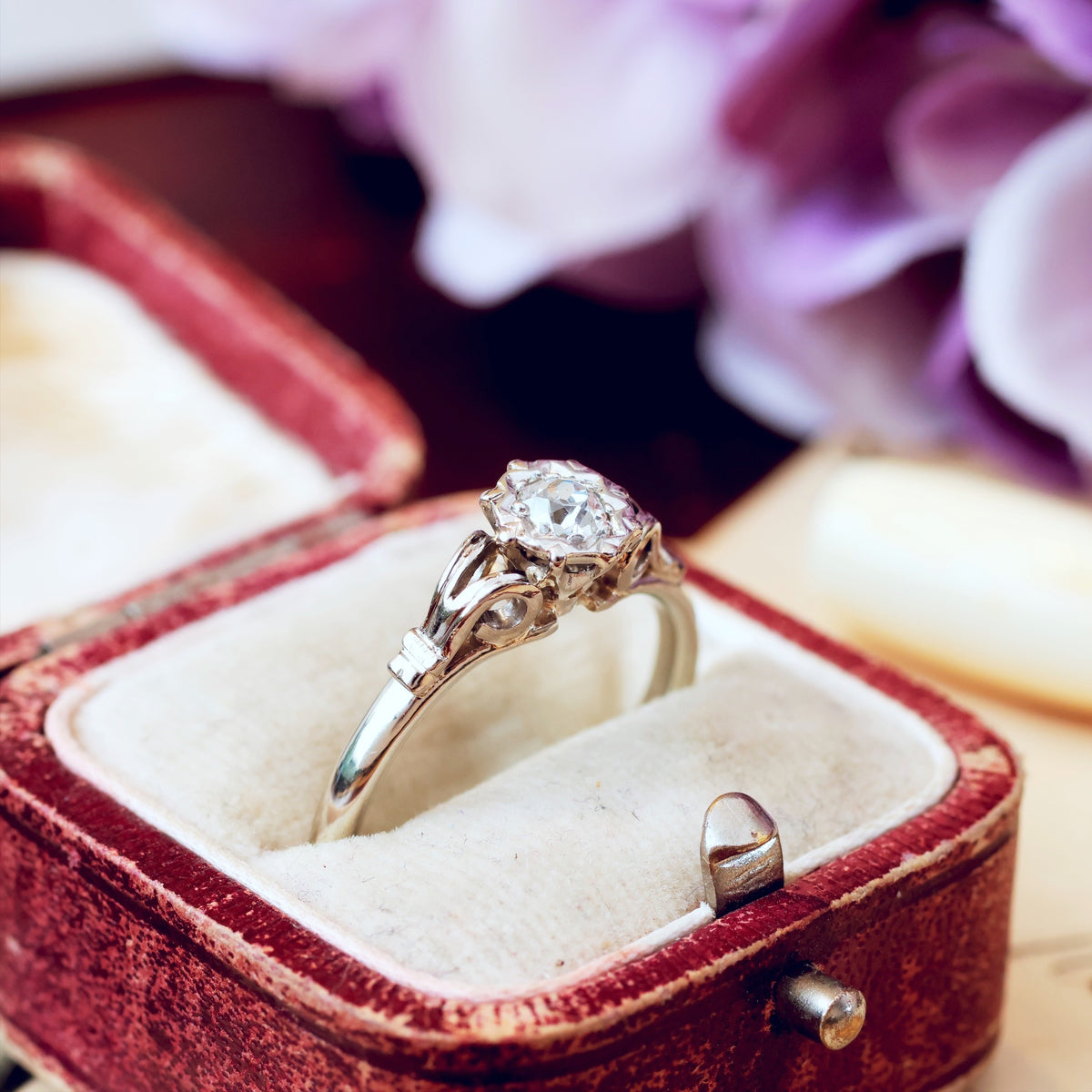 Vintage 1950's White Gold Recycled Diamond Engagement Ring