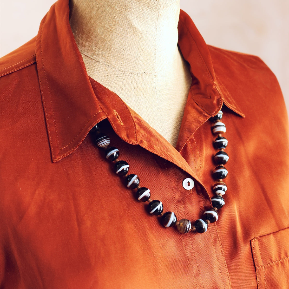 Antique Mid Victorian Banded Agate Beads