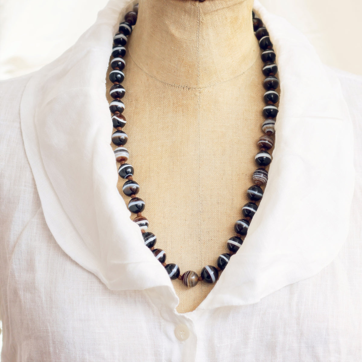 Antique Mid Victorian Banded Agate Beads