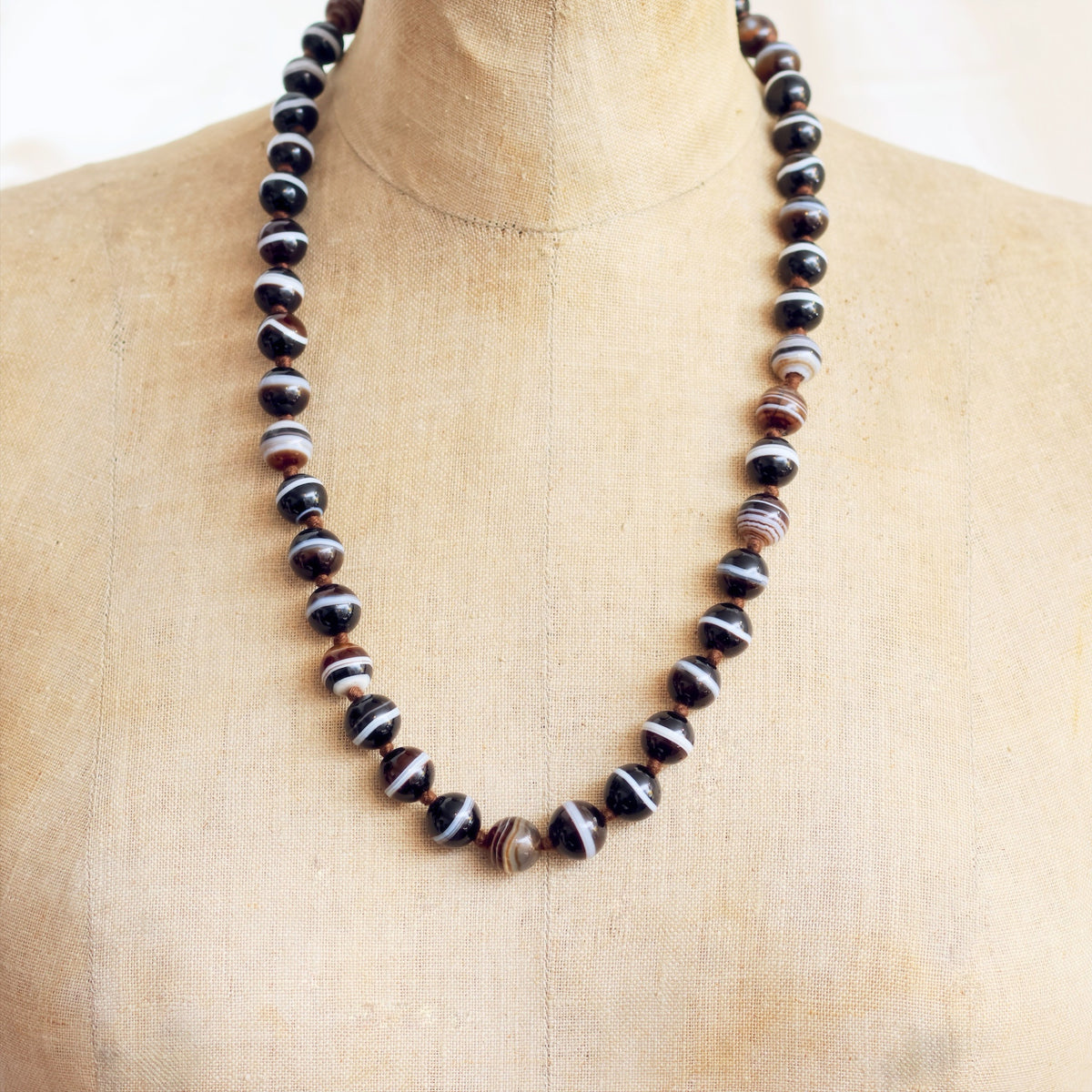 Antique Mid Victorian Banded Agate Beads