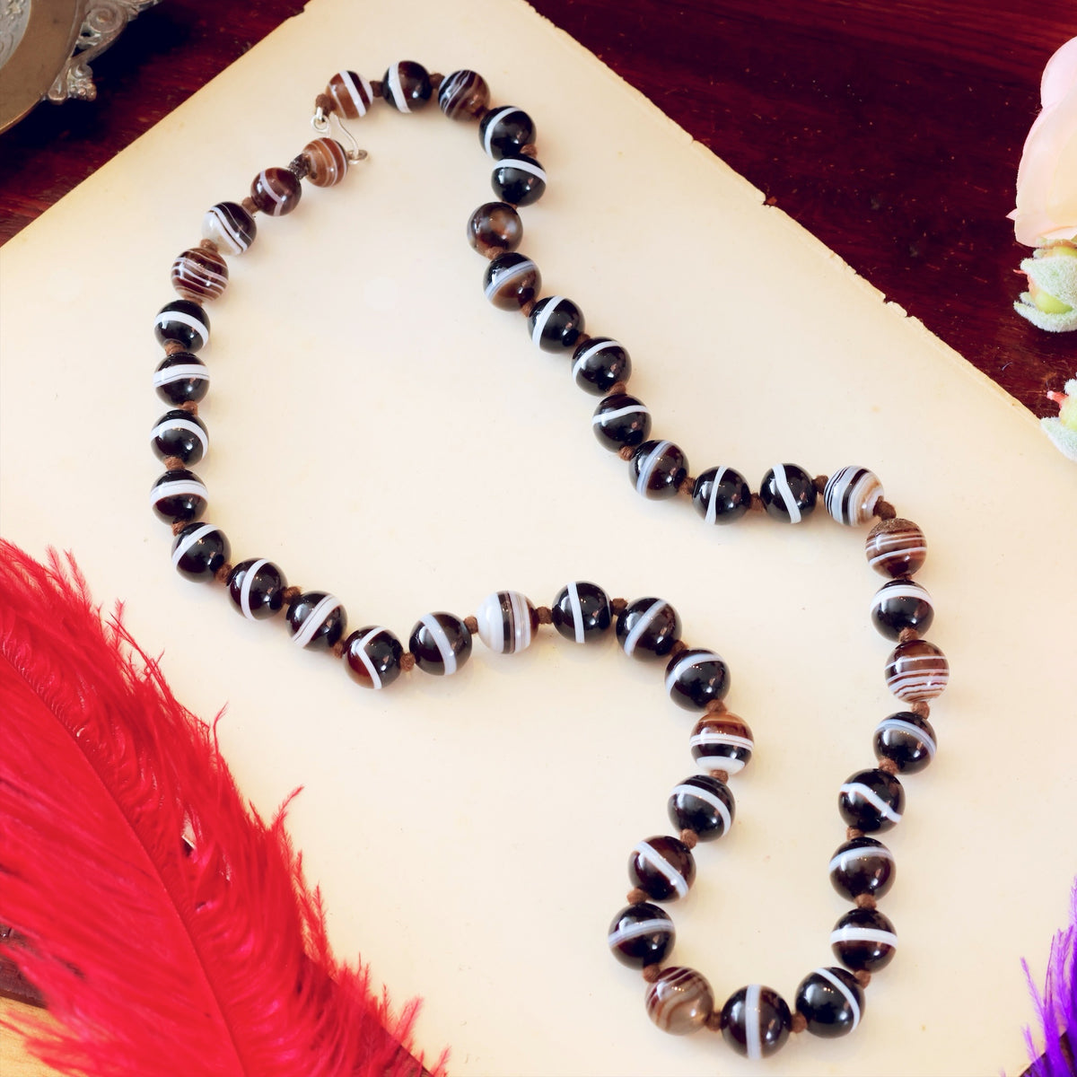 Antique Mid Victorian Banded Agate Beads