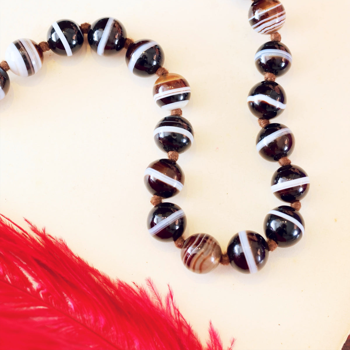 Antique Mid Victorian Banded Agate Beads