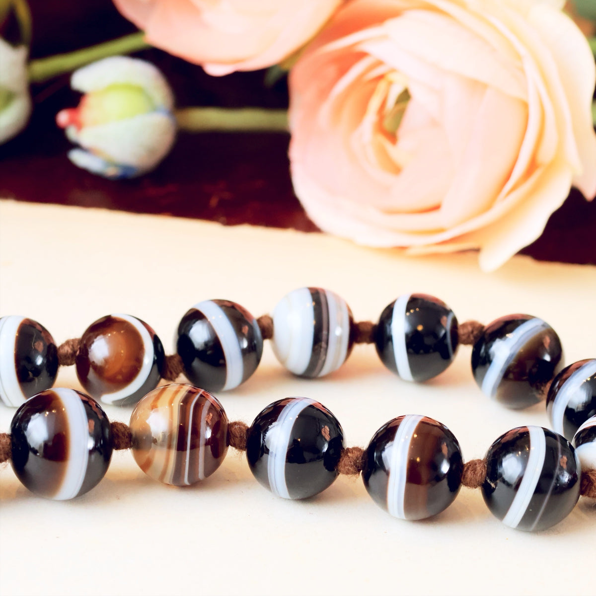 Antique Mid Victorian Banded Agate Beads