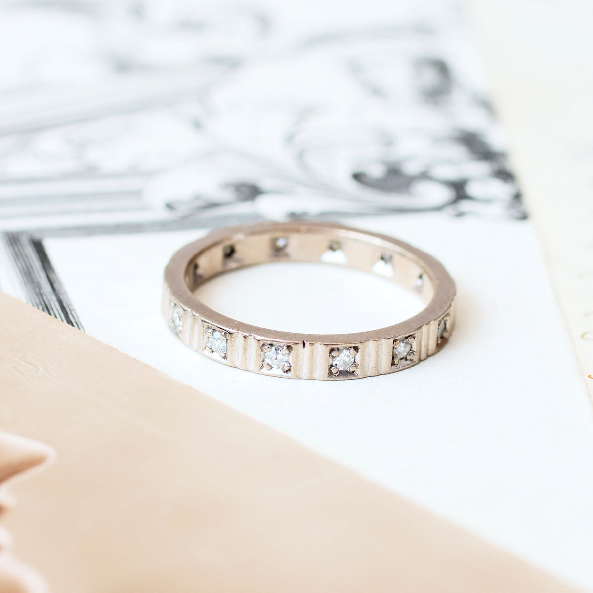 Vintage Size 'N'/'6.75' White Gold Diamond Full Eternity Ring
