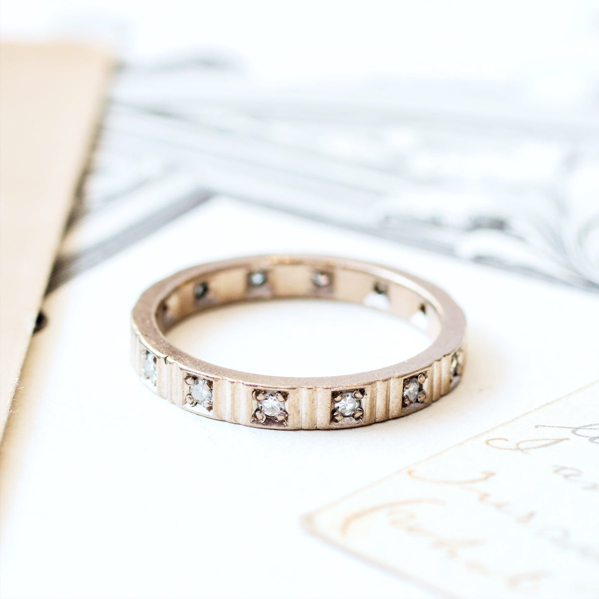Vintage Size 'N'/'6.75' White Gold Diamond Full Eternity Ring