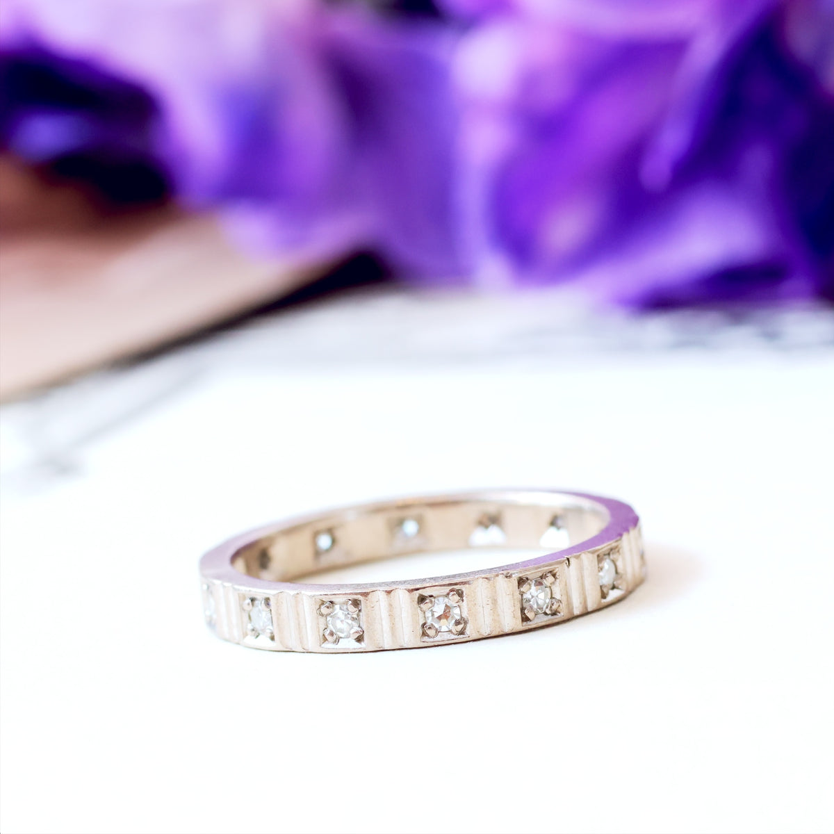 Vintage Size 'N'/'6.75' White Gold Diamond Full Eternity Ring