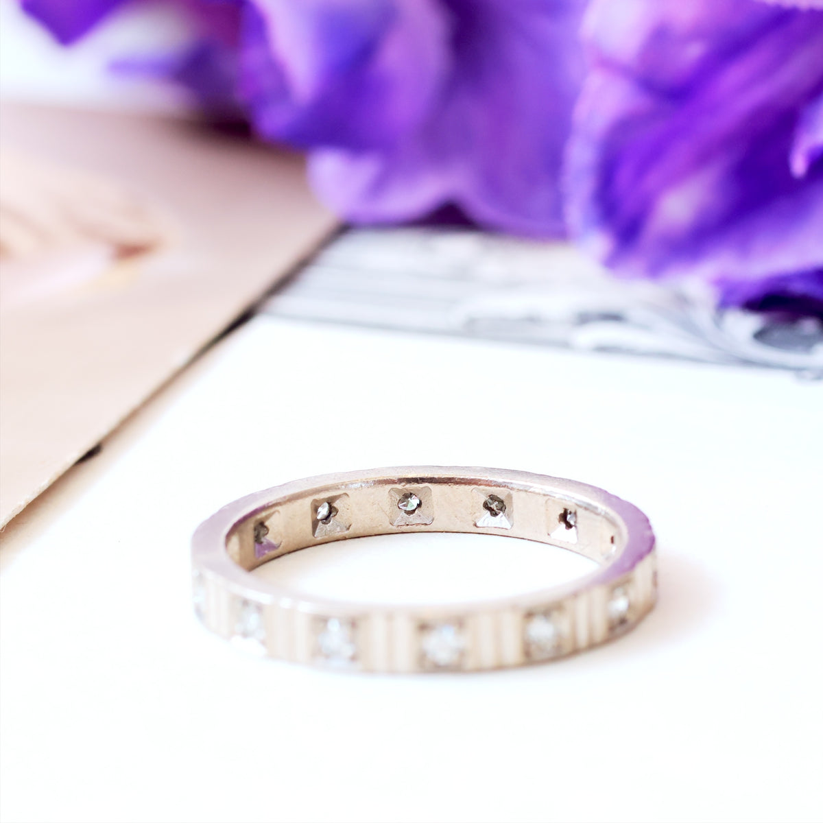 Vintage Size 'N'/'6.75' White Gold Diamond Full Eternity Ring