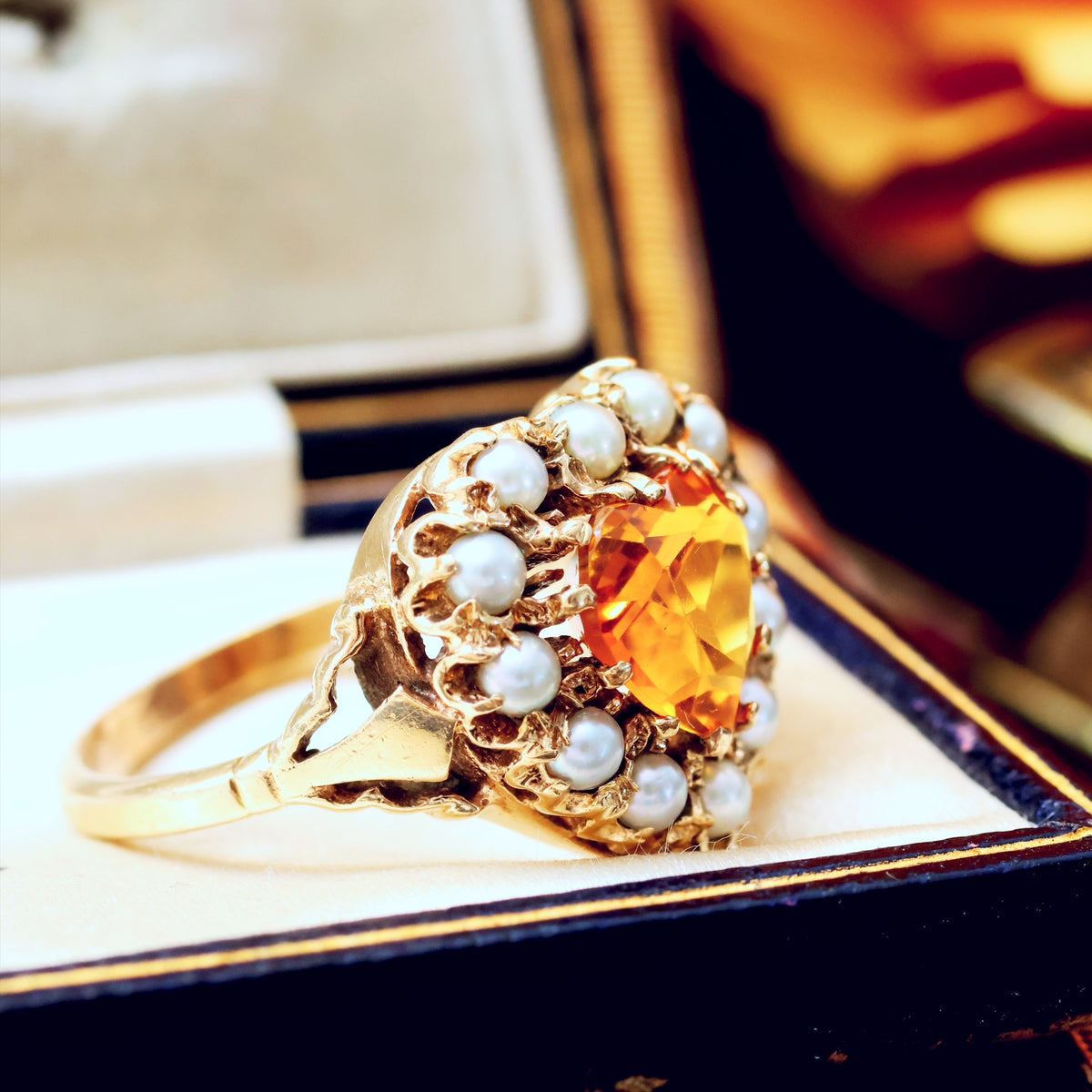 Vintage Heart Shaped Citrine & Pearl Cocktail Ring