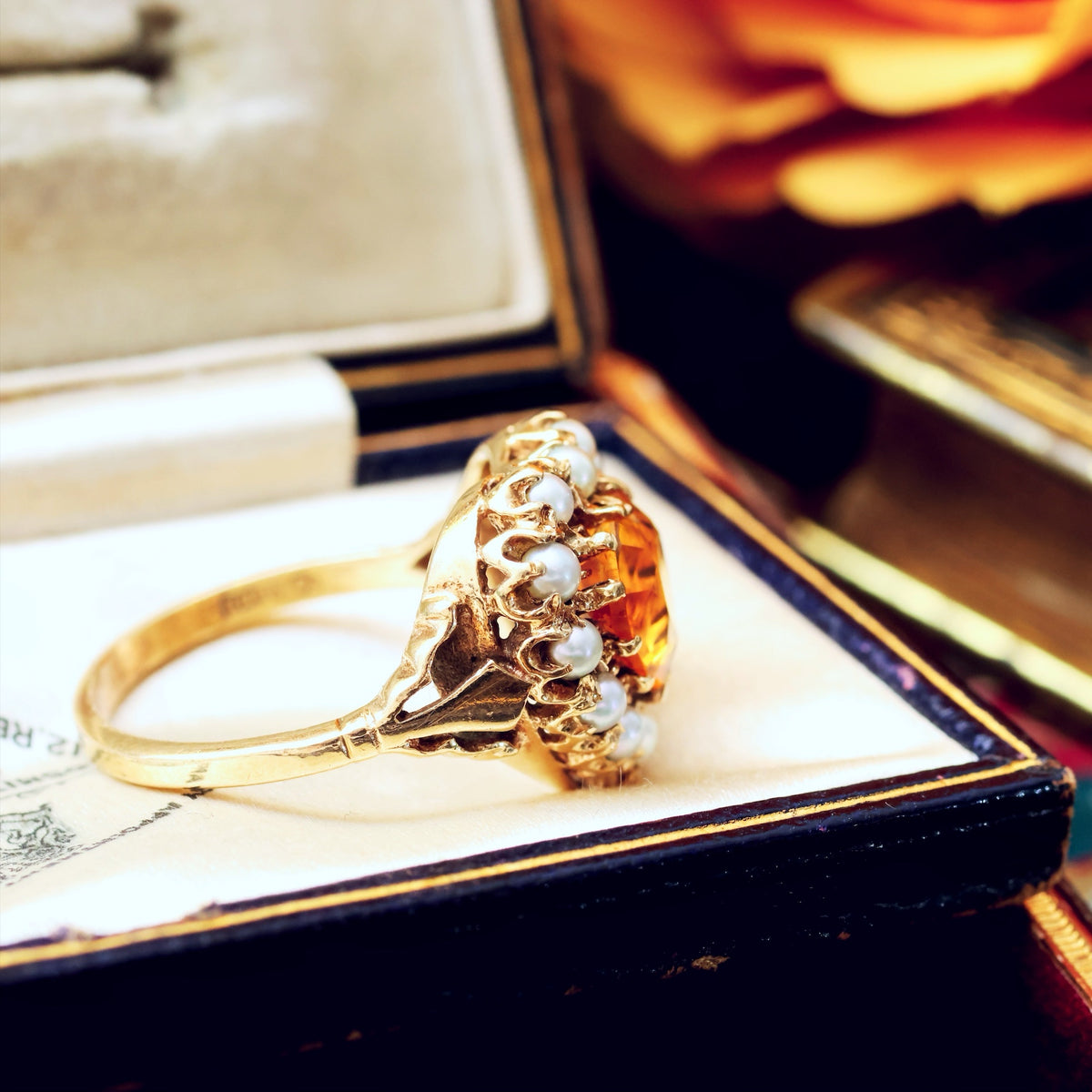 Vintage Heart Shaped Citrine & Pearl Cocktail Ring