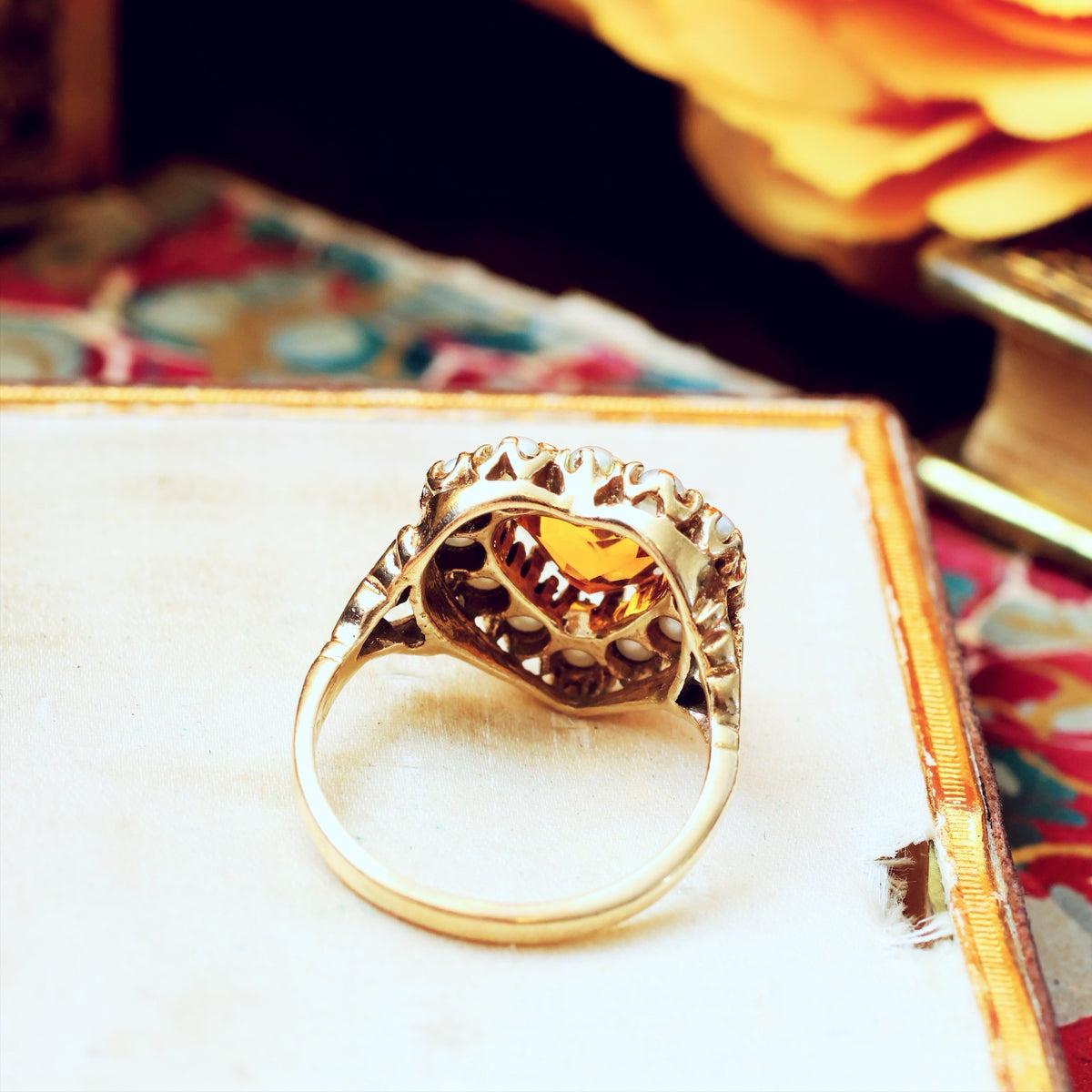 Vintage Heart Shaped Citrine & Pearl Cocktail Ring