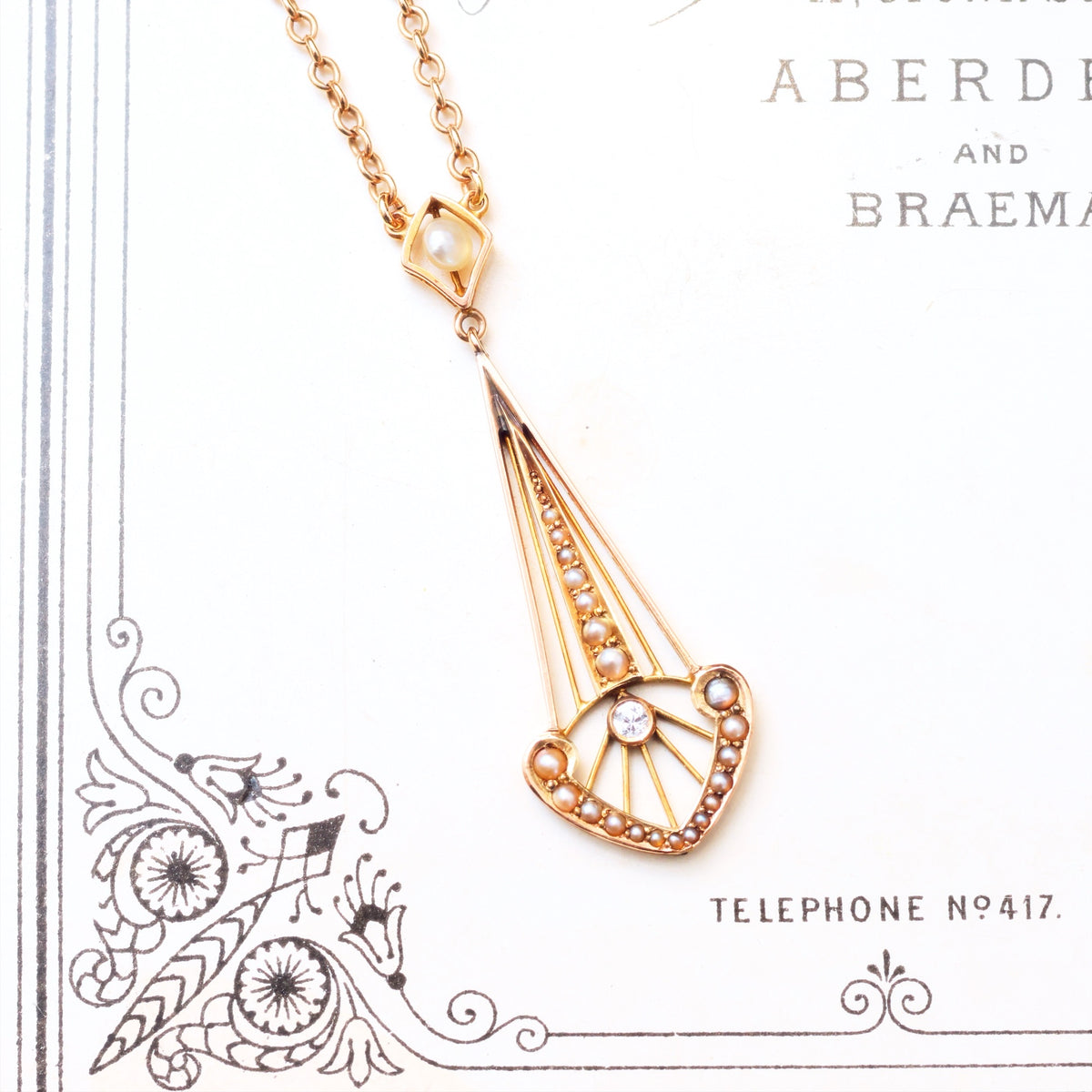 Antique Art Nouveau Diamond & Seed Pearl Pendant