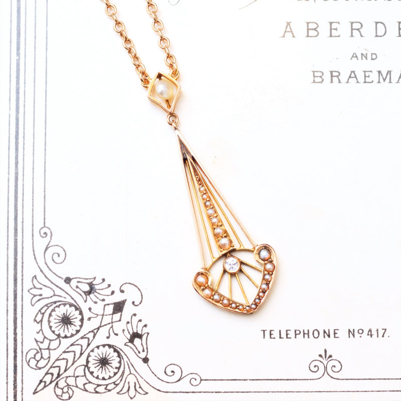 Antique Art Nouveau Diamond & Seed Pearl Pendant
