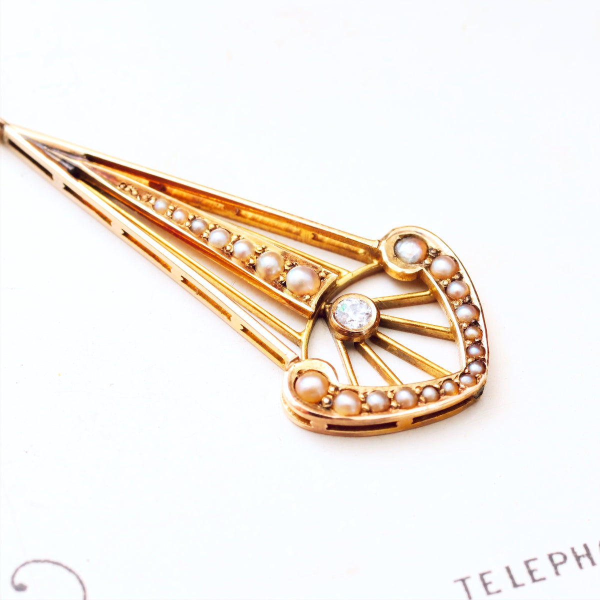 Antique Art Nouveau Diamond & Wild Seed Pearl Pendant