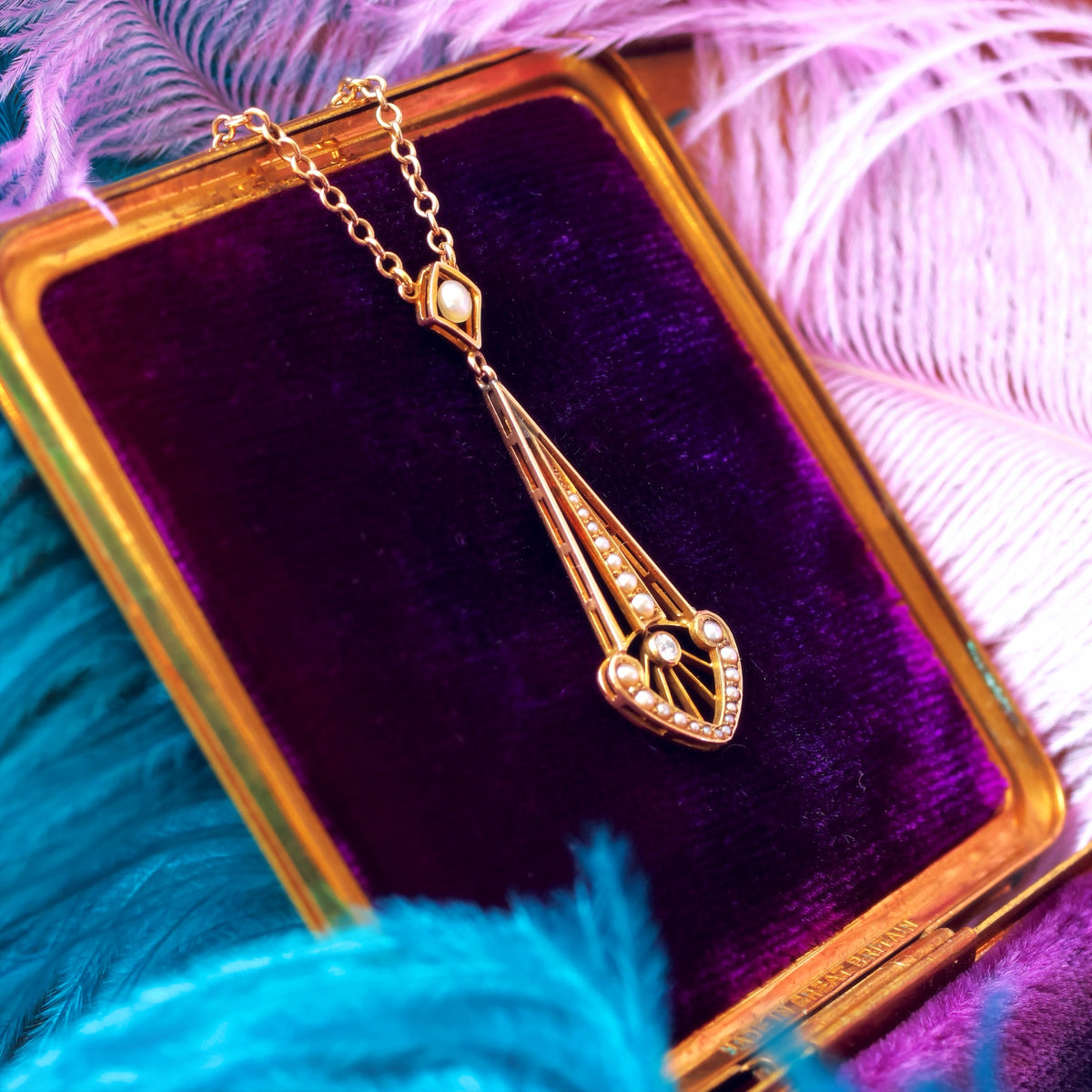 Antique Art Nouveau Diamond & Wild Seed Pearl Pendant