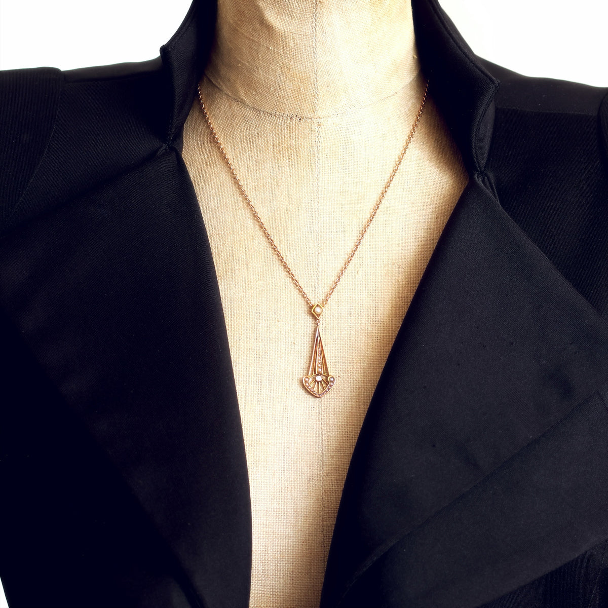 Antique Art Nouveau Diamond & Wild Seed Pearl Pendant