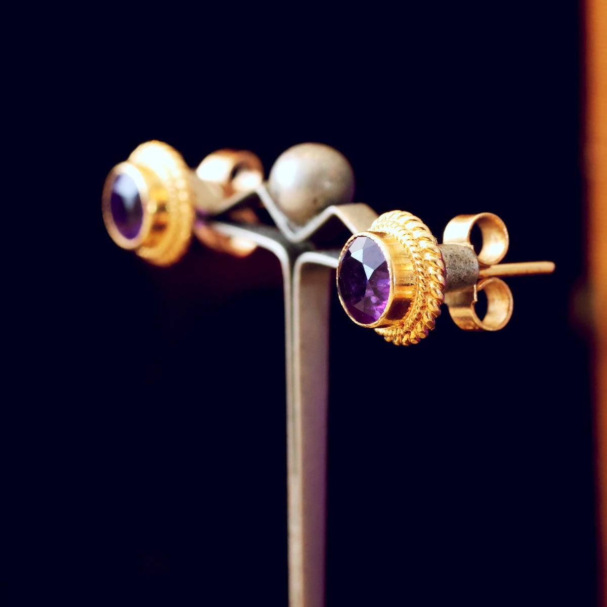 Date 1978 9CT Gold Amethyst Stud Earrings