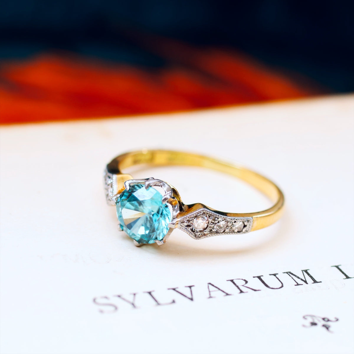Vintage Sparkle! Blue Zircon & Diamond Ring