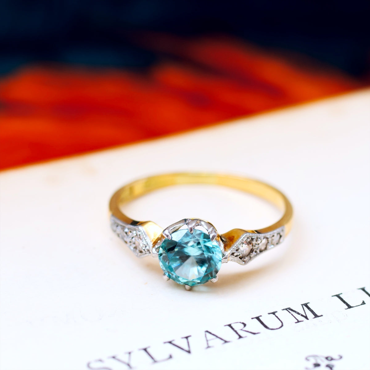 Blue Zircon & Diamond Ring
