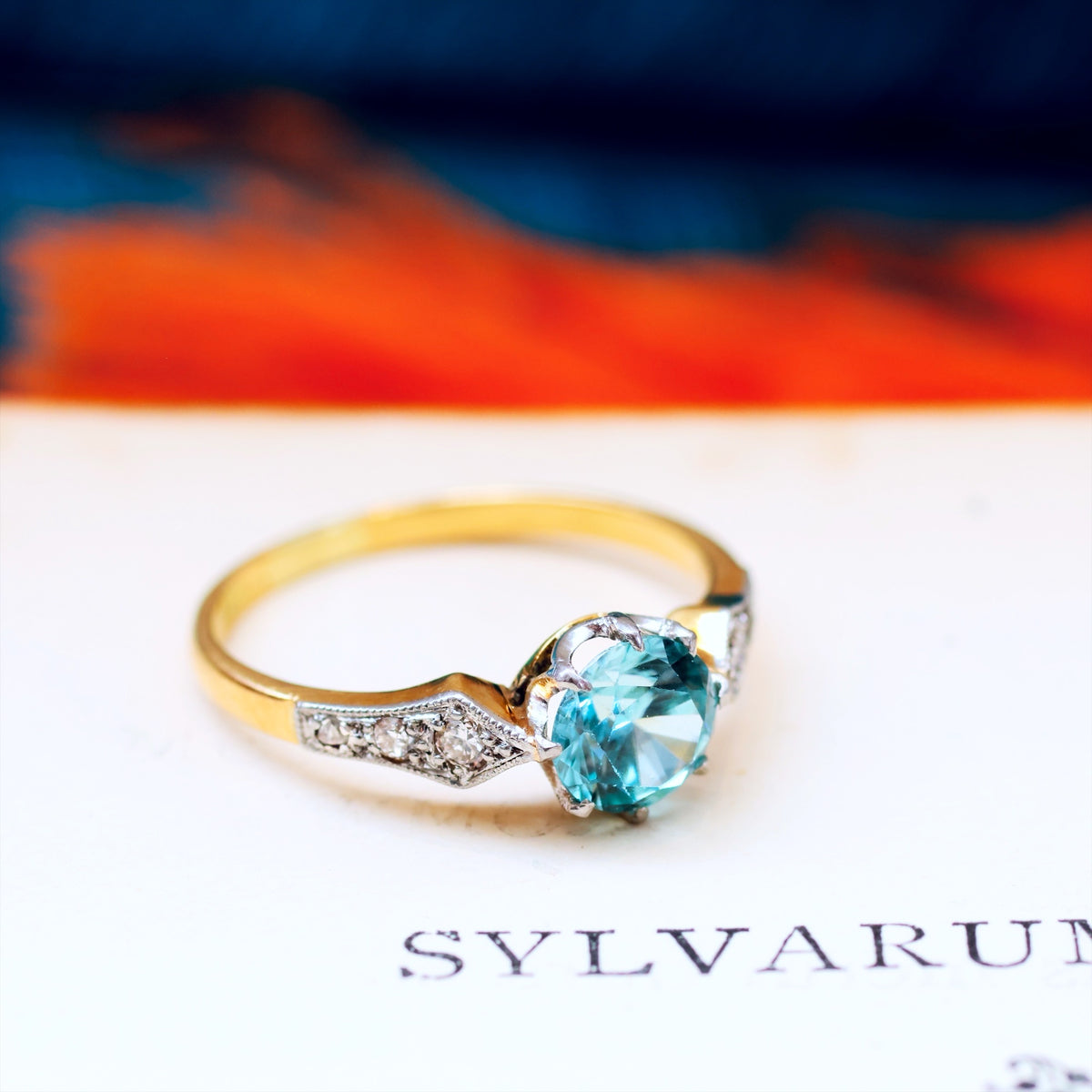 Vintage Sparkle! Blue Zircon & Diamond Ring