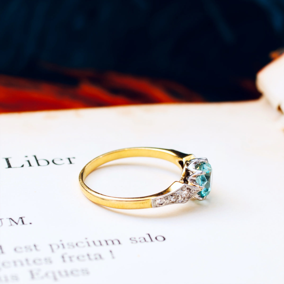 Vintage Sparkle! Blue Zircon & Diamond Ring