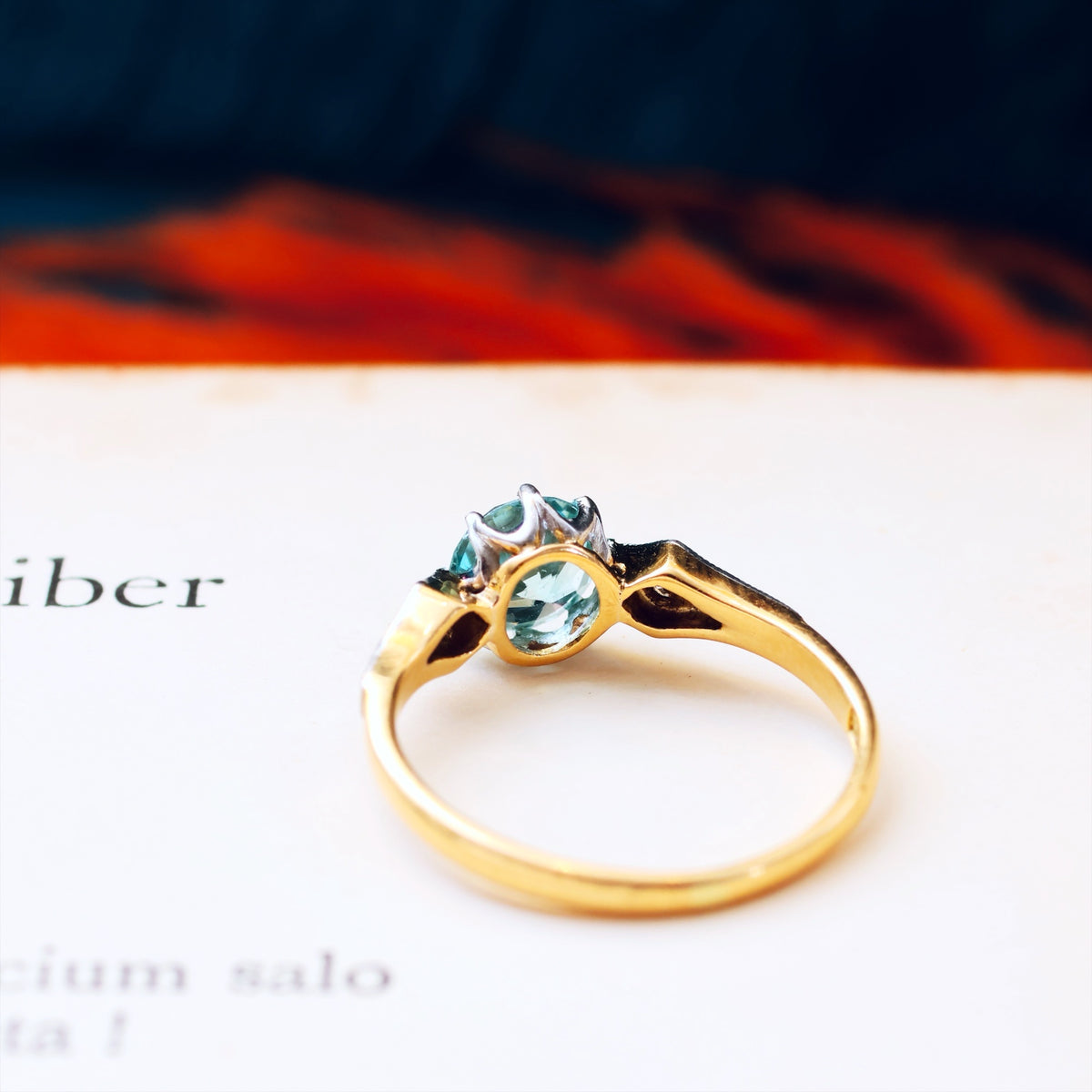 Vintage Sparkle! Blue Zircon & Diamond Ring