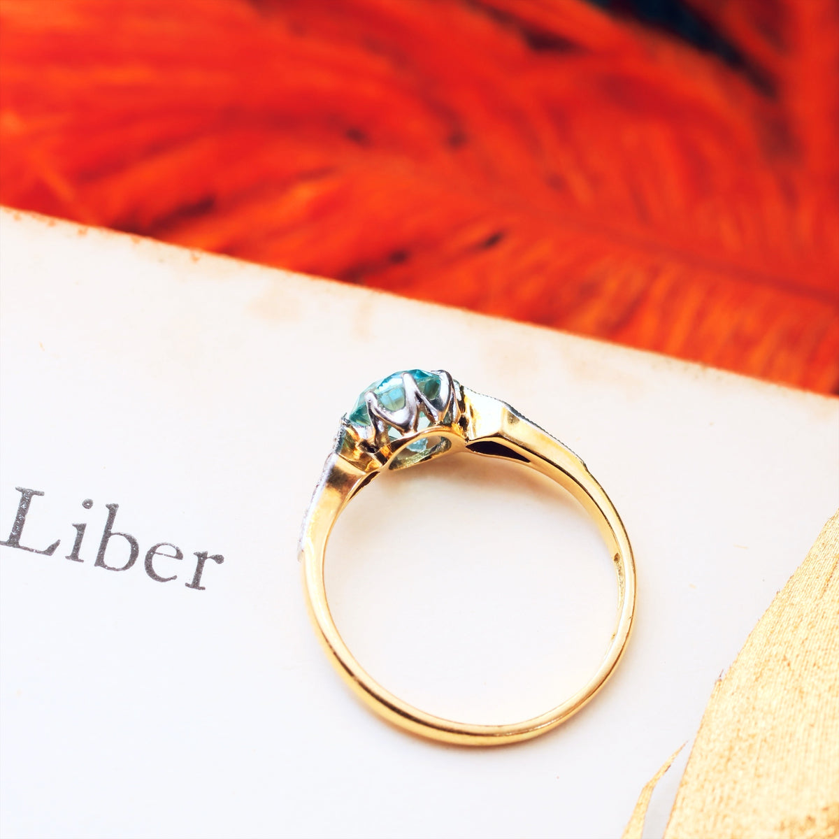 Vintage Sparkle! Blue Zircon & Diamond Ring