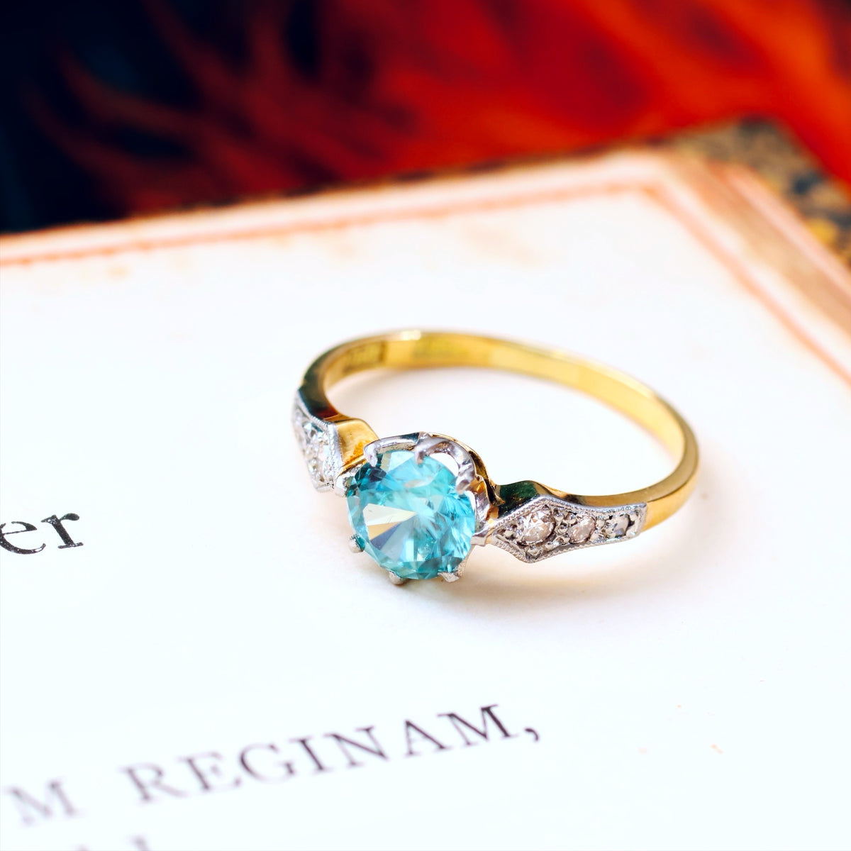 Vintage Sparkle! Blue Zircon & Diamond Ring