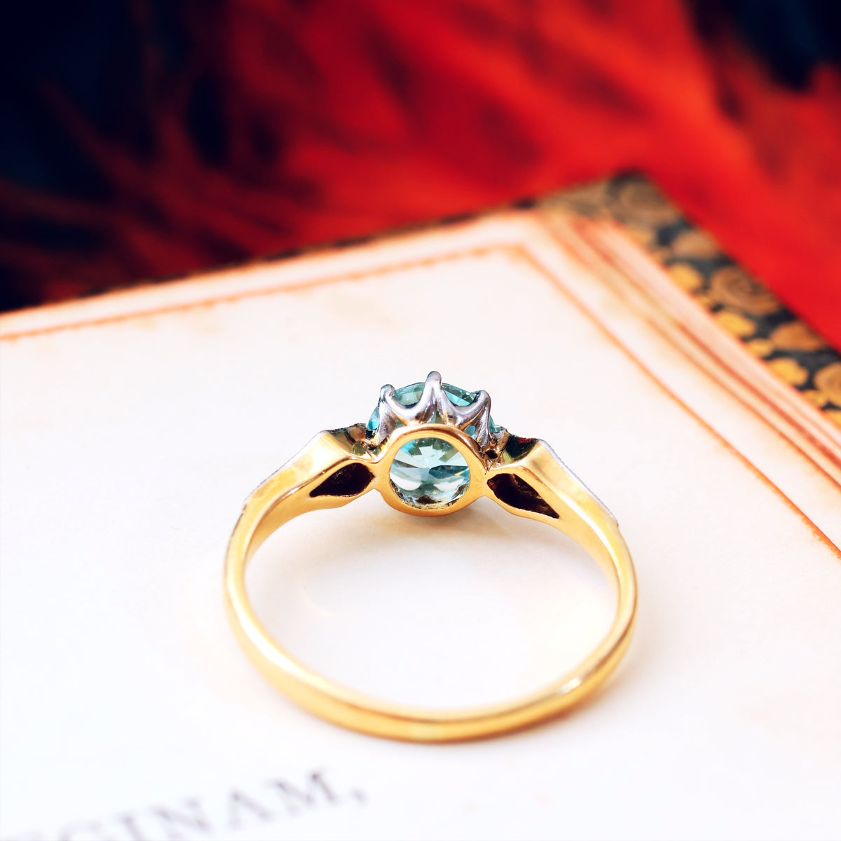 Vintage Sparkle! Blue Zircon & Diamond Ring