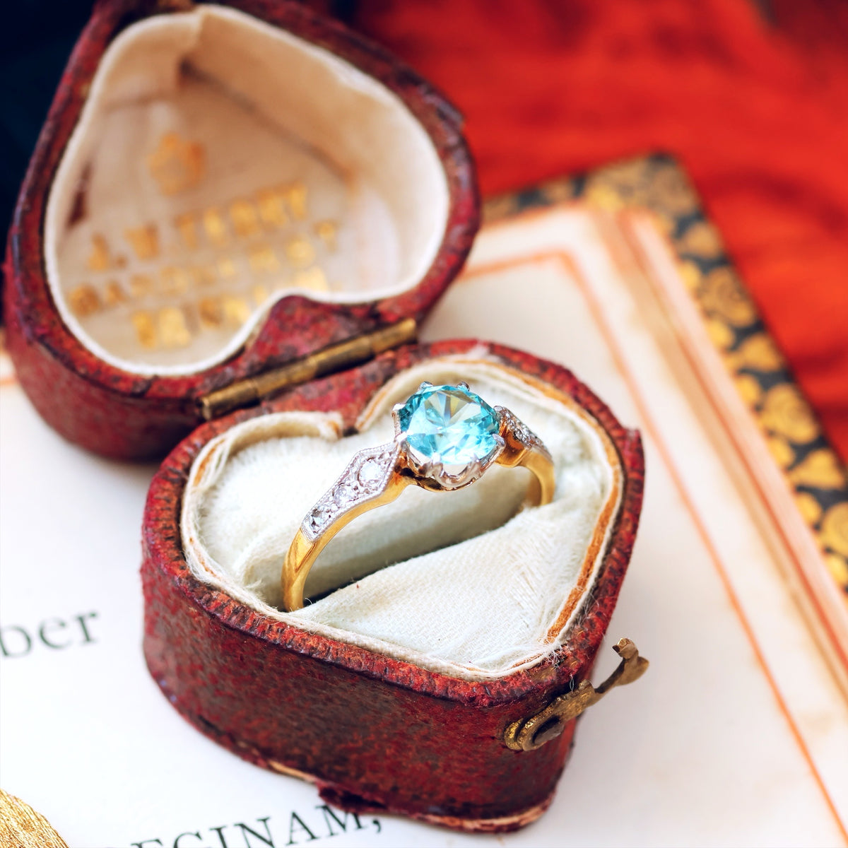 Vintage Sparkle! Blue Zircon & Diamond Ring