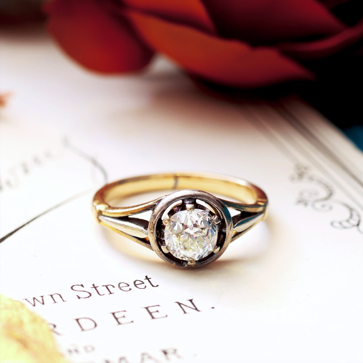 Antique 0.90ct Hand cut Diamond Engagement Ring