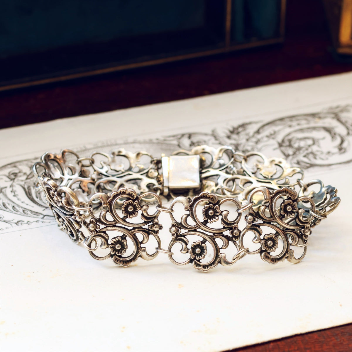 Vintage Flower'd Continental Silver Bracelet