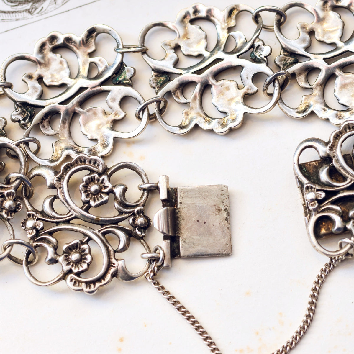 Vintage Flower'd Continental Silver Bracelet