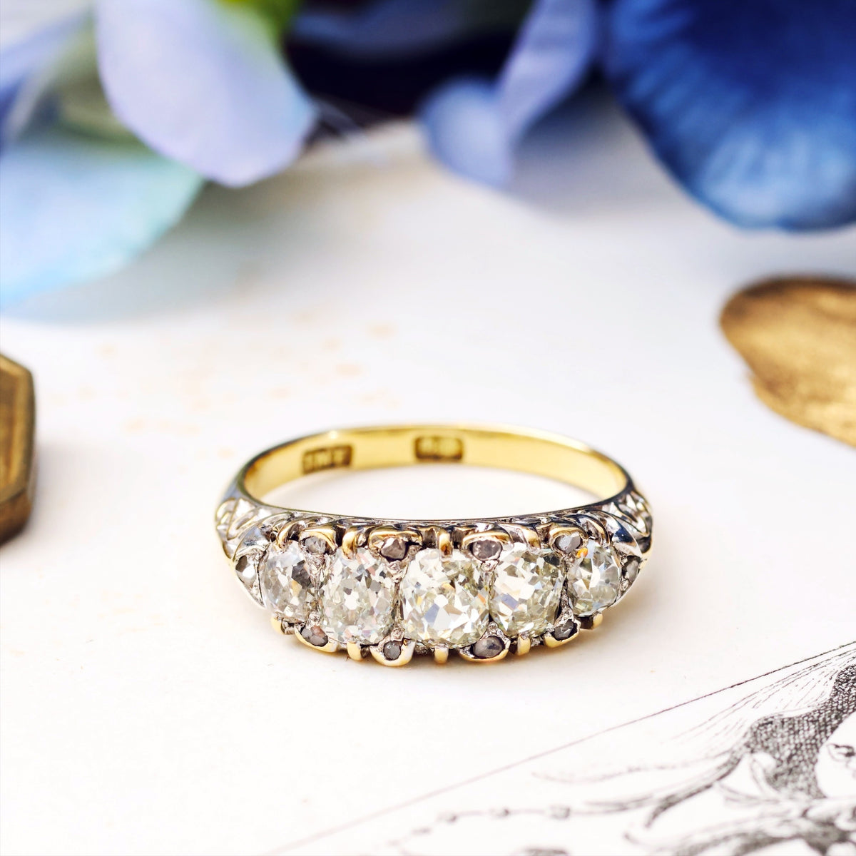 Incredible Sparkly Antique Five Stone Diamond Ring