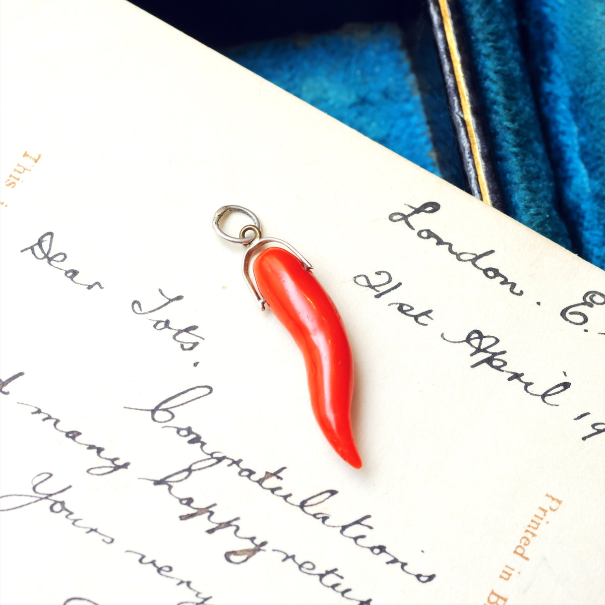 Vintage Mediterranean Coral Cornicello Pendant