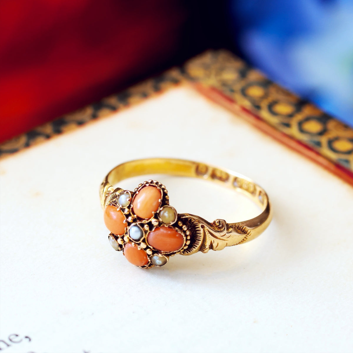 flower pearl seed ring Date 1876 Coral & Seed Pearl Flowerette Ring – Fetheray
