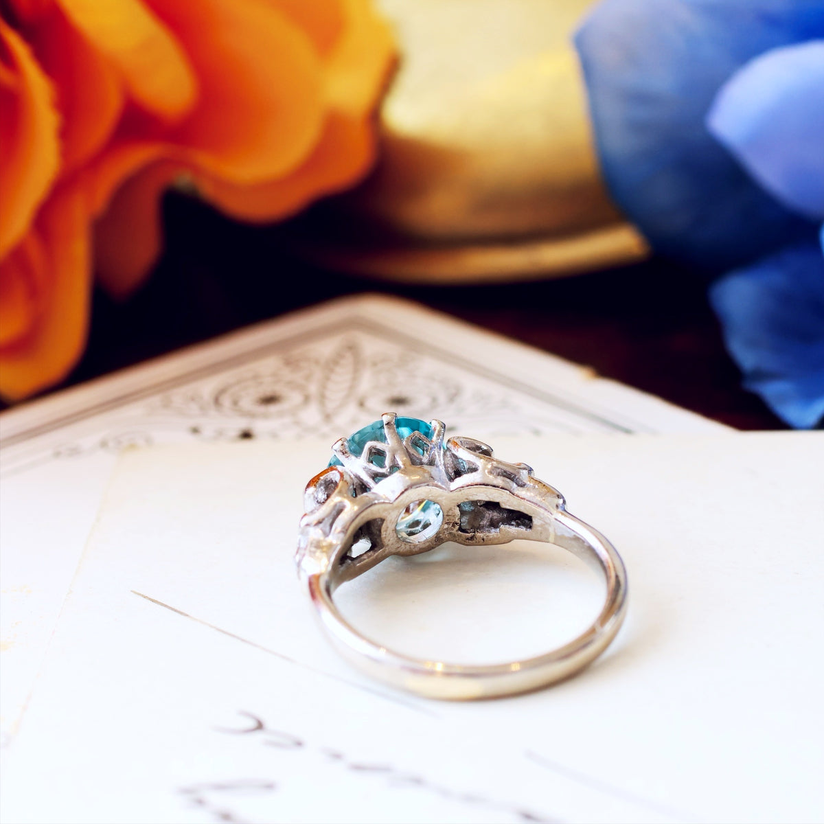 Vintage Art Deco Starlight Blue Zircon Ring