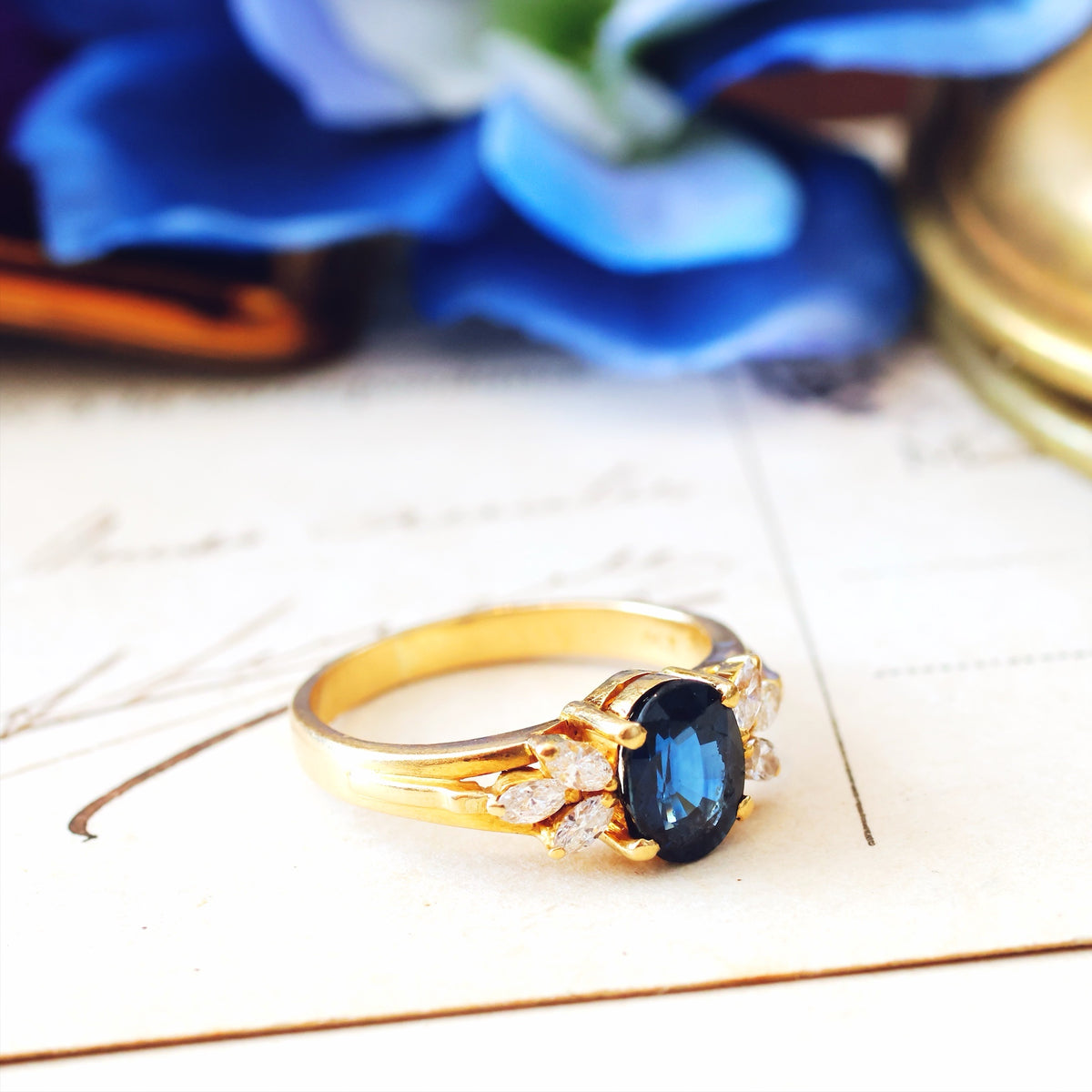 Vintage Oval Sapphire & Diamond Engagement Ring