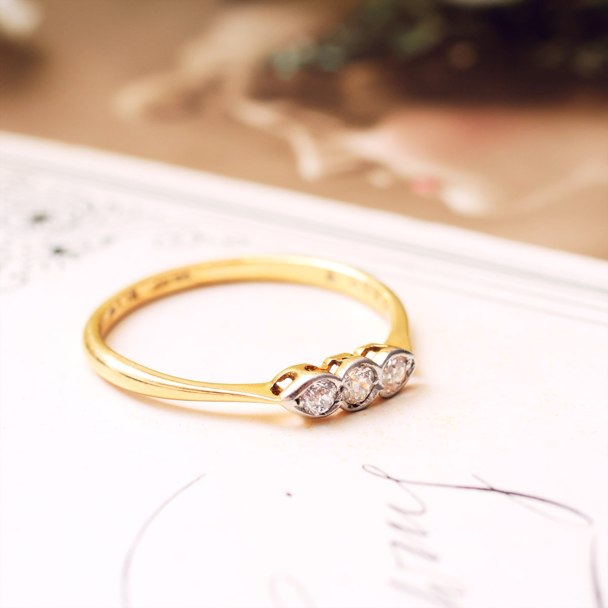 Sweetheart Vintage Diamond Trilogy Engagement Ring