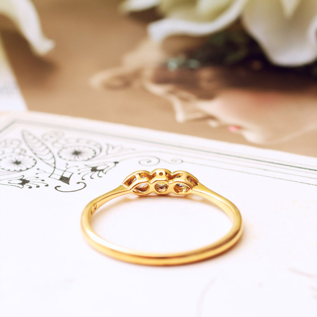 Sweetheart Vintage Diamond Trilogy Engagement Ring
