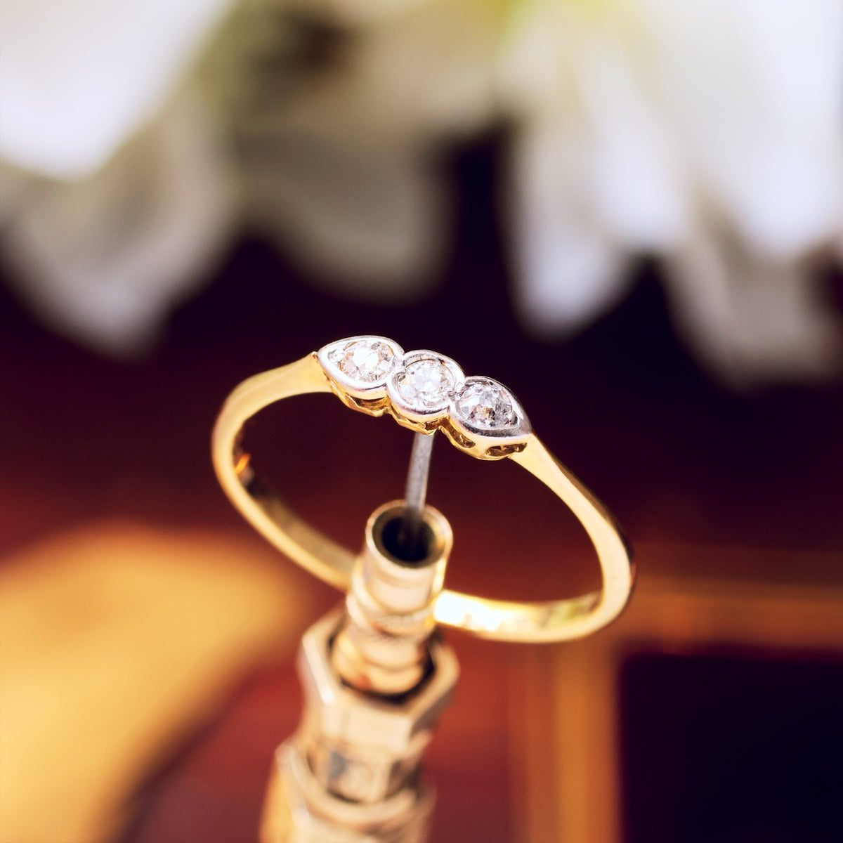 Sweetheart Vintage Diamond Trilogy Engagement Ring