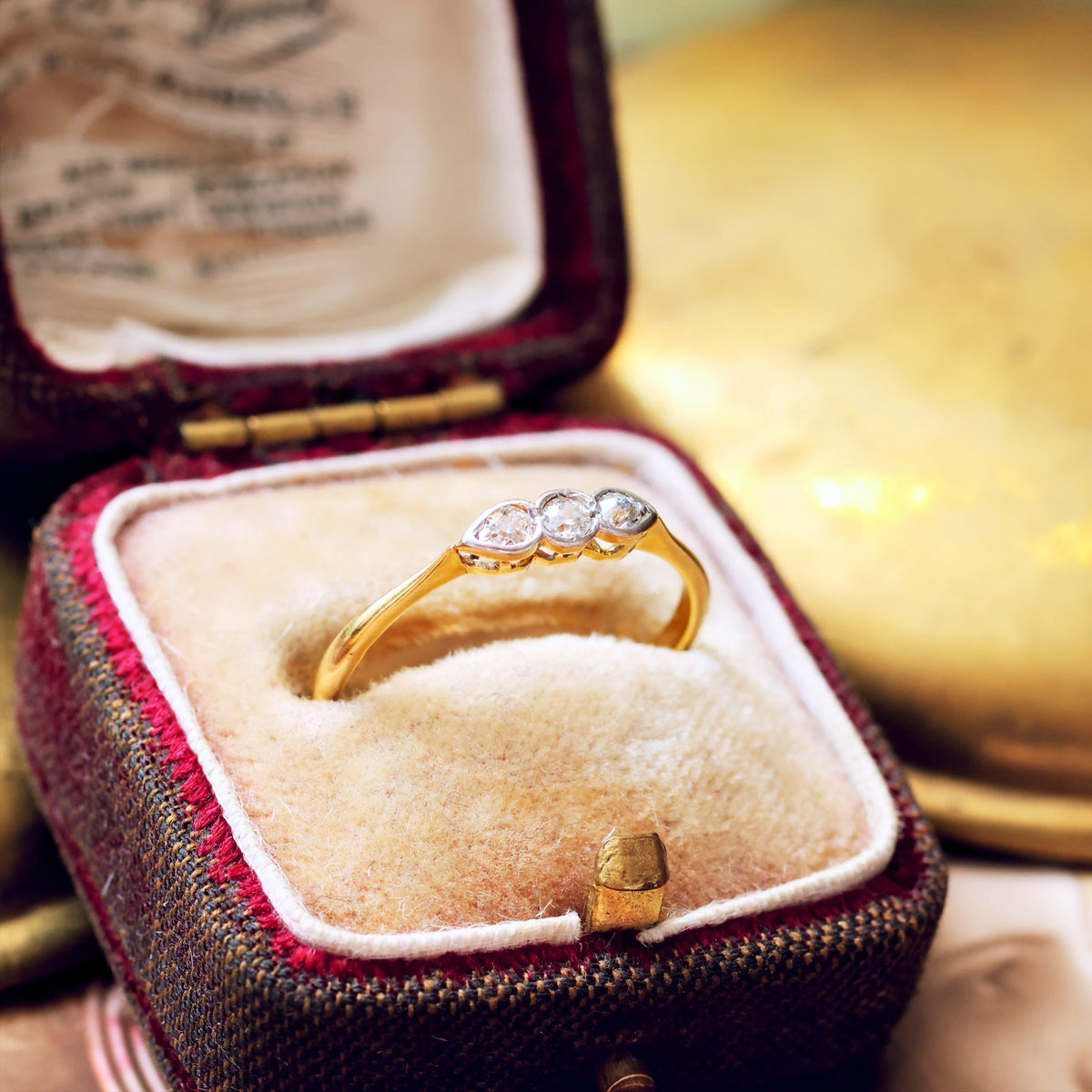 Sweetheart Vintage Diamond Trilogy Engagement Ring