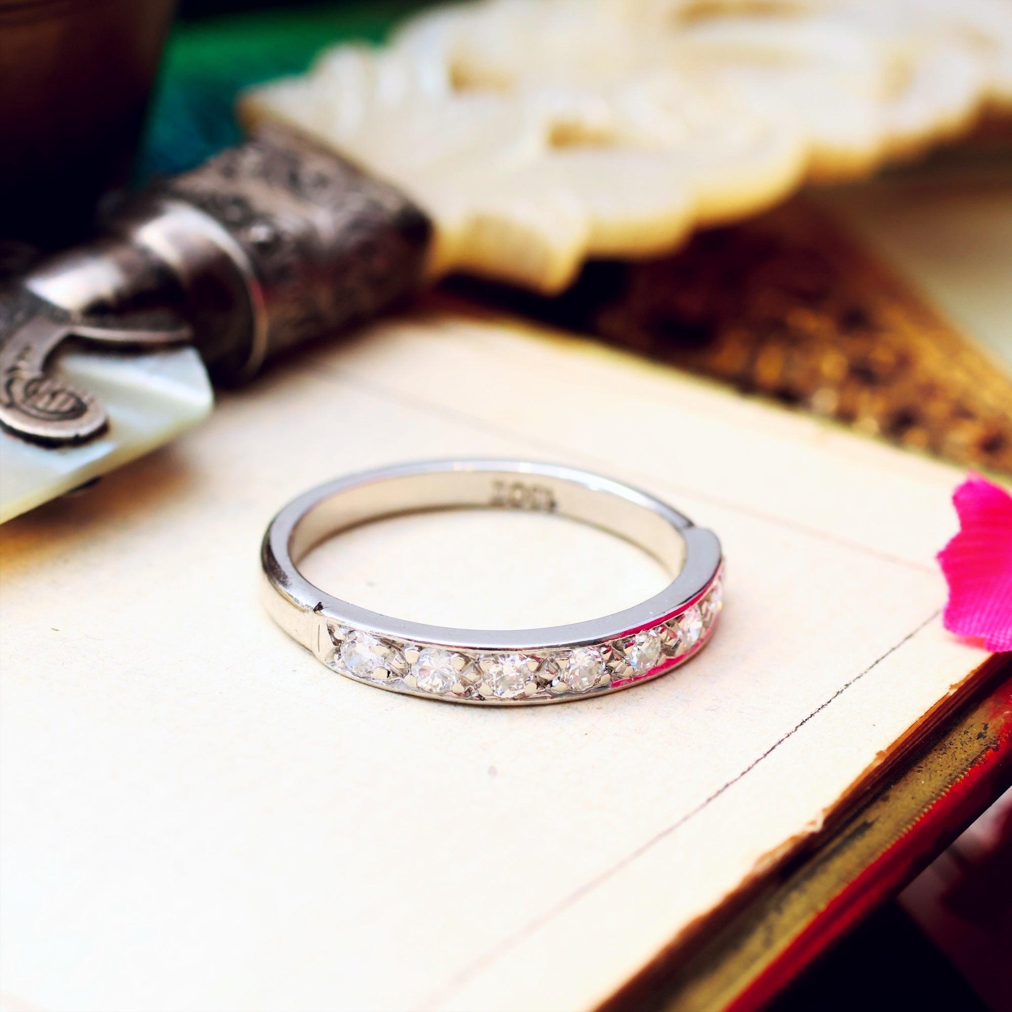 Vintage 18ct White Gold Diamond Half Eternity Ring Fetheray