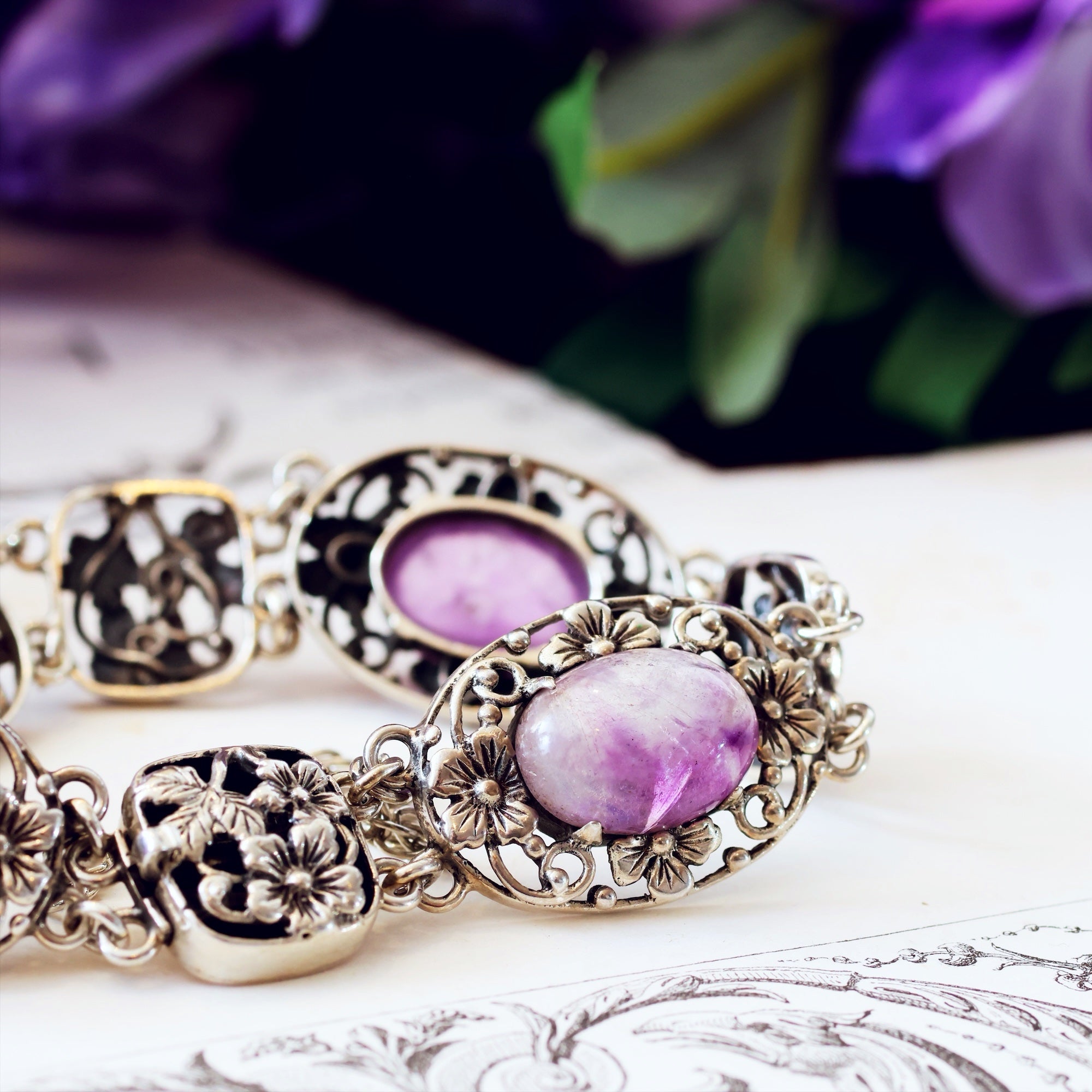 Vintage Date 1952 Arts & Crafts Amethyst Silver Bracelet – Fetheray