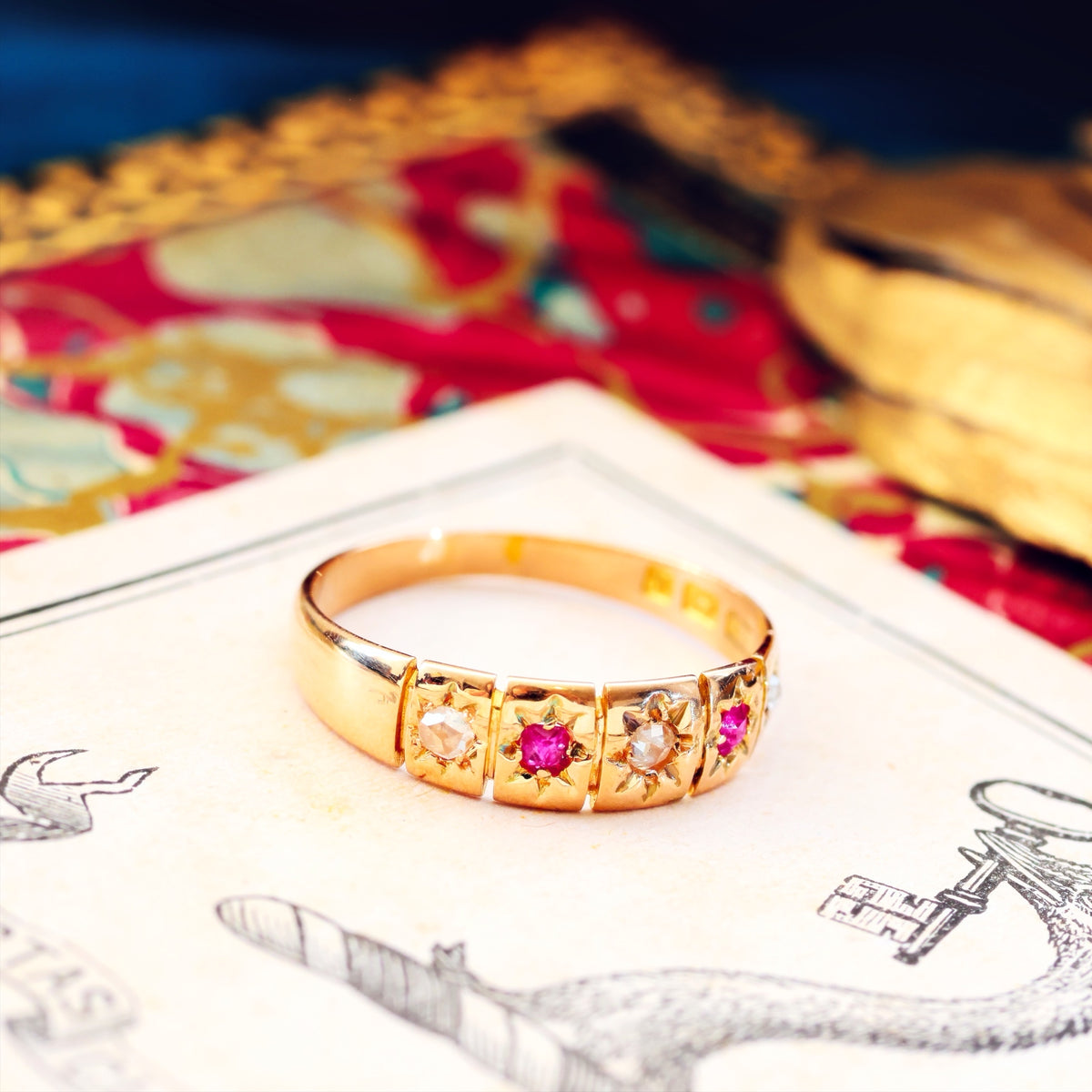 Antique Date 1922 Star set Ruby & Diamond Ring